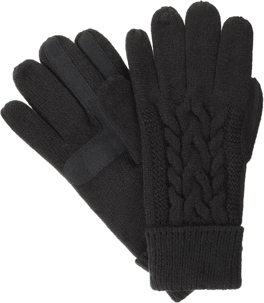 Isotoner Women'S Cable Knit Gloves with Touchscreen Palm Patches Apparel & Accessories > Clothing Accessories > Gloves & Mittens KYLIE MAX Black One Size