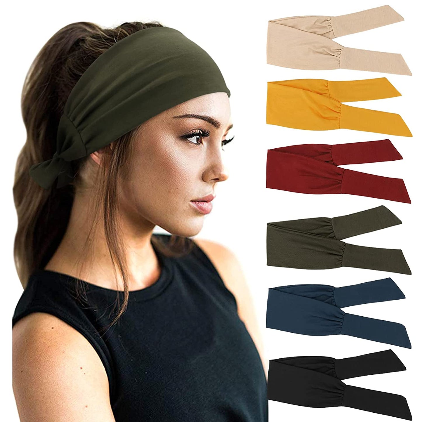 DRESHOW 6 PCS Adjustable Headbands for Women Knotted Headbands Cotton Elastic Non-Slip Fashion Hair Bands for Workout Sports Running Yoga Apparel & Accessories > Clothing Accessories > Bandanas & Headties DRESHOW 6 Pack K: Solid color Vintage