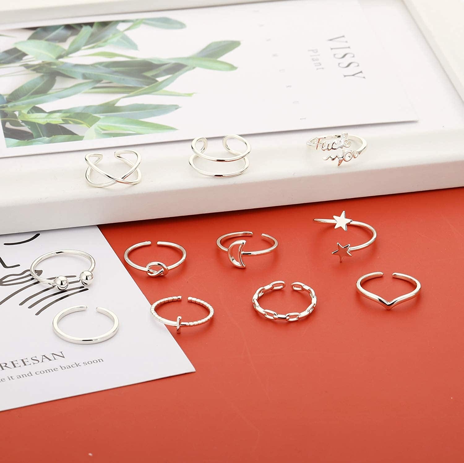 11PCS Adjustable Rings for Women,14K Gold Silver Knuckle Rings Set Stackable Finger Rings Pack Open Ring Set for Women Teen Girls