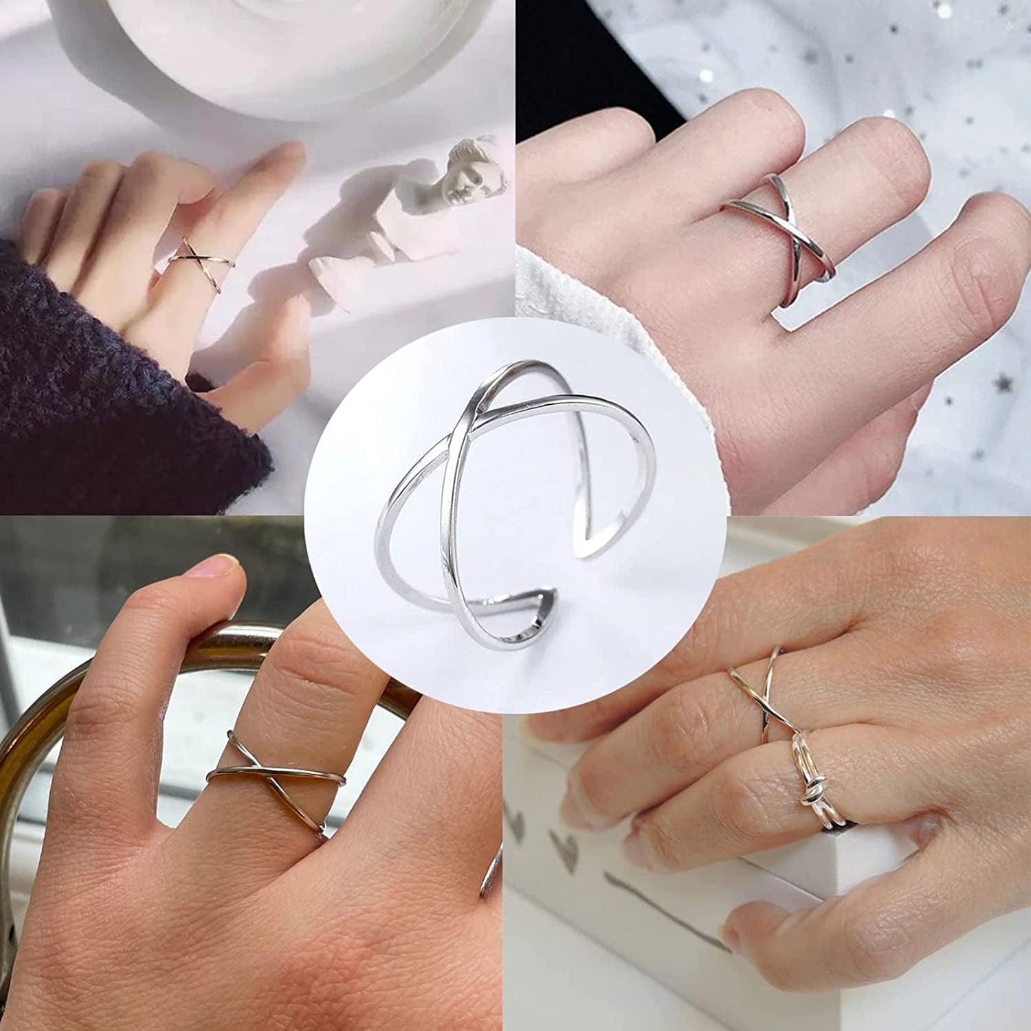 11PCS Adjustable Rings for Women,14K Gold Silver Knuckle Rings Set Stackable Finger Rings Pack Open Ring Set for Women Teen Girls