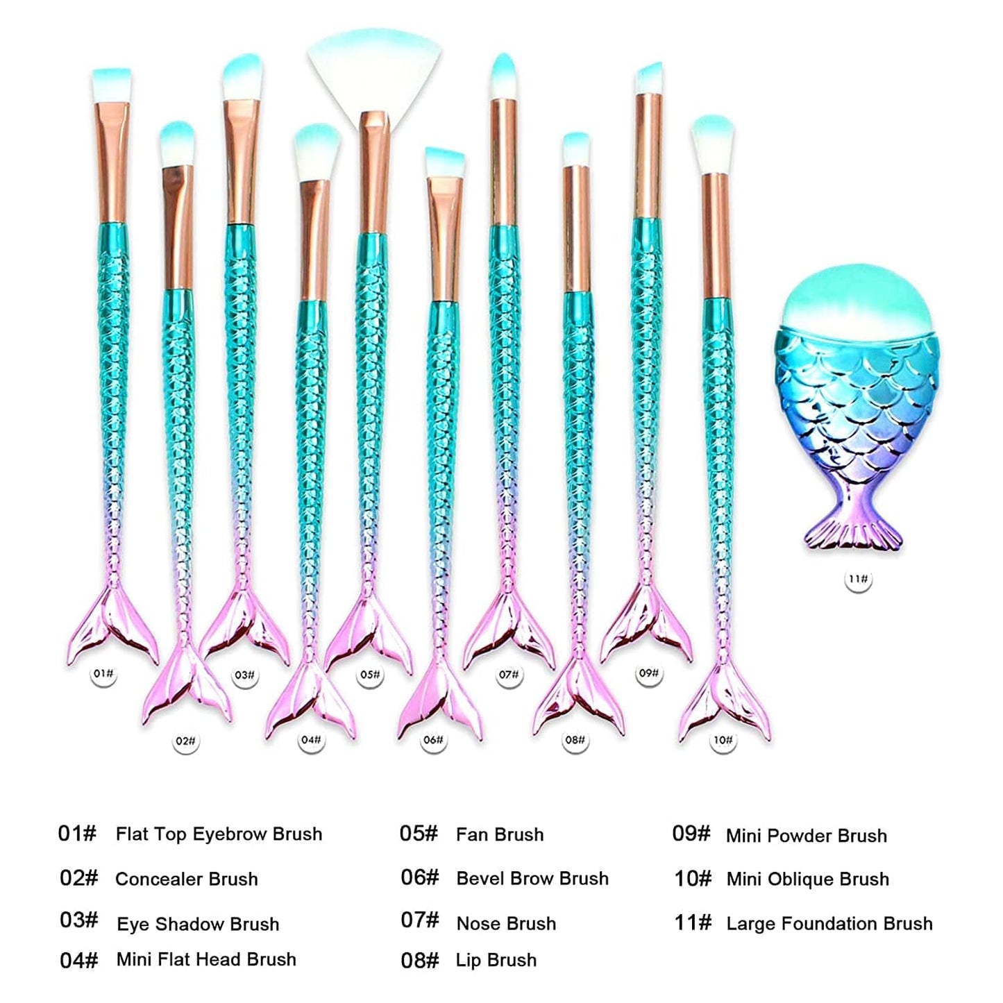 11Pcs Cute Makeup Brushes Set for Girl, Foundation Eyebrow Eyeliner Blush Cosmetic Concealer Brushes Women Girl Cute Make up Tool Set (Colorful Fish Tail Handle) Health & Beauty > Personal Care > Cosmetics > Cosmetic Tools > Makeup Tools NICEMOVIC