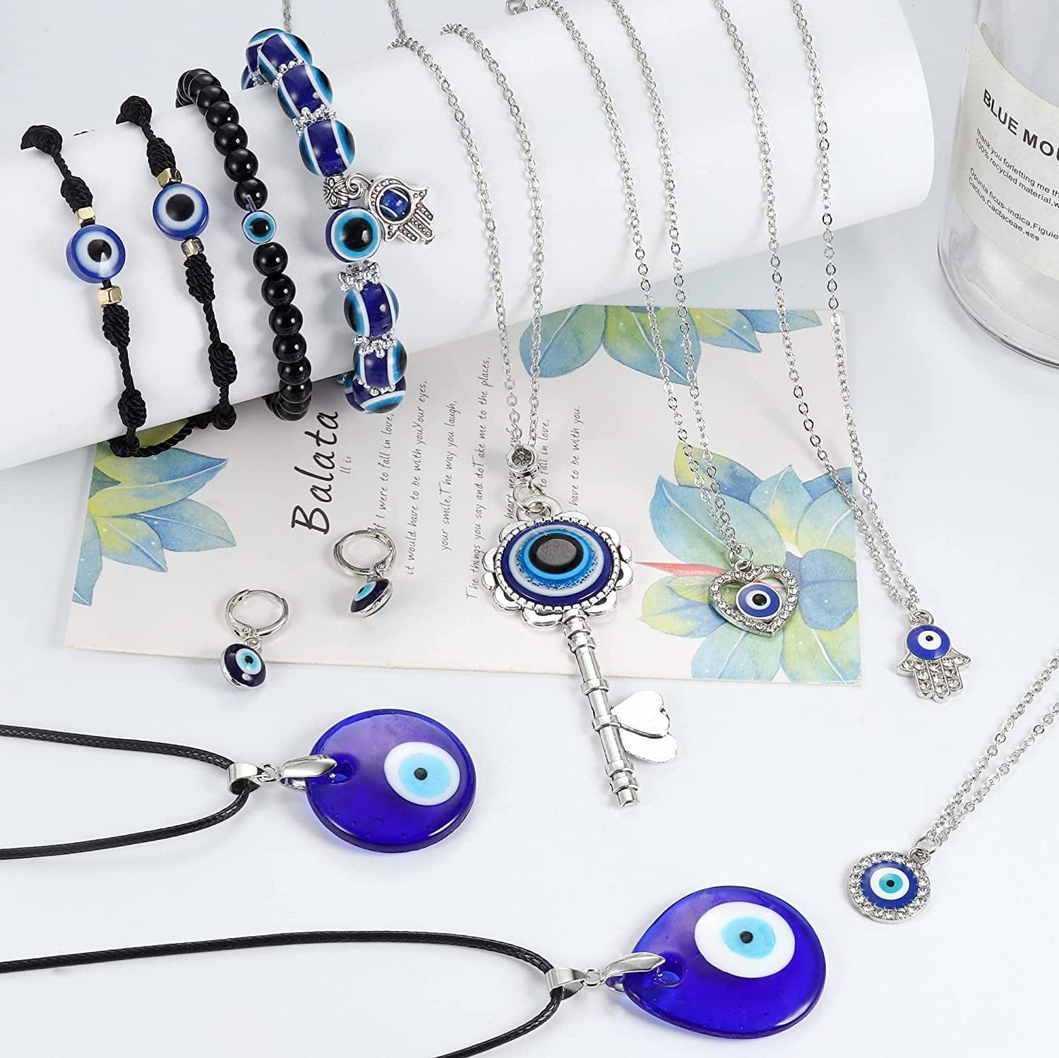 11Pcs Evil Eye Necklace Pendant for Women Men Leather Rope Evil Eye Earrings Protection Bracelet Jewelry Set Evil Eye Charms
