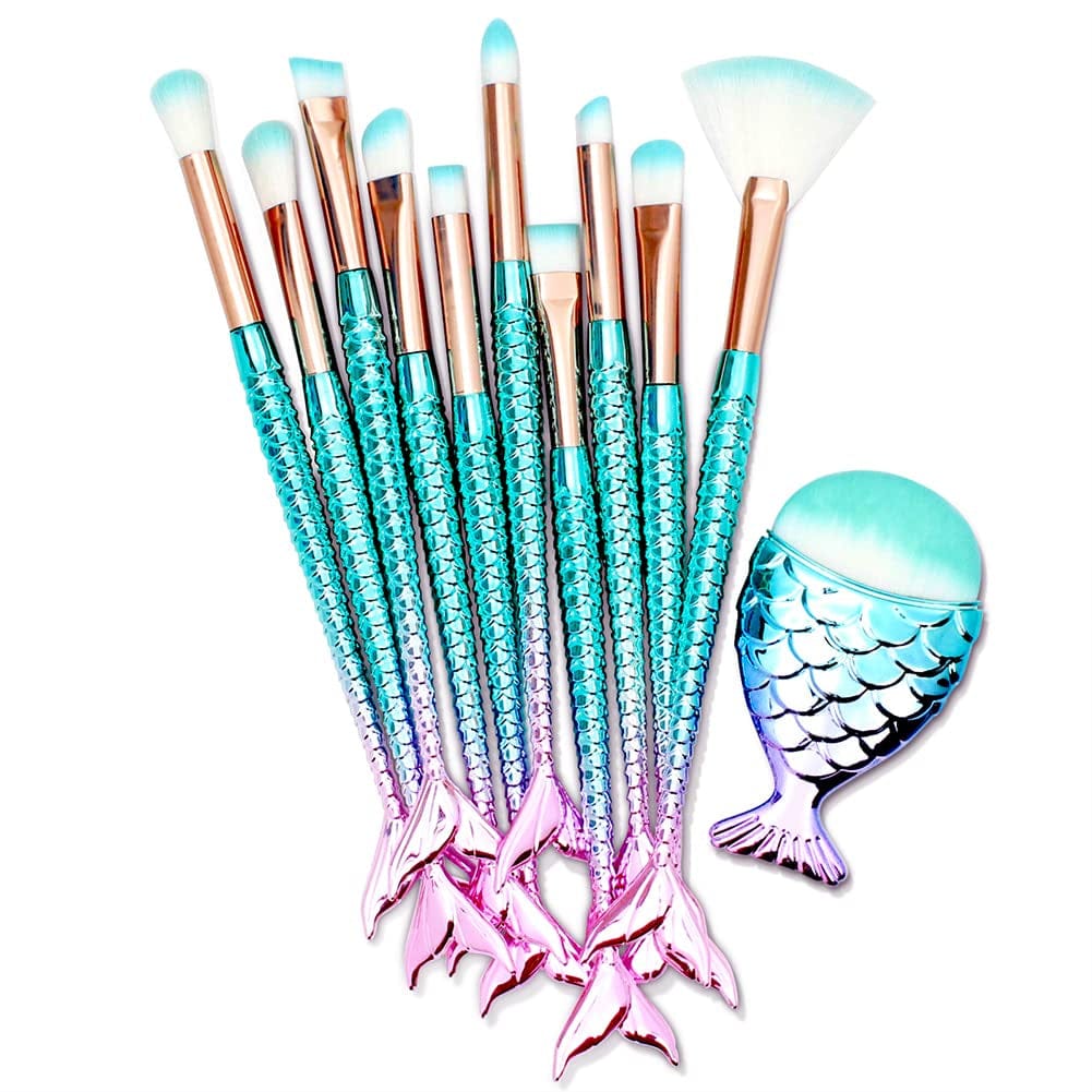 11PCS Makeup Brushes Set with Colorful Fish Tail Handle, Foundation Eyebrow Eyeliner Blush Cosmetic Concealer Brushes Women Girl Cute Make up Tool Set Health & Beauty > Personal Care > Cosmetics > Cosmetic Tools > Makeup Tools HOFASON