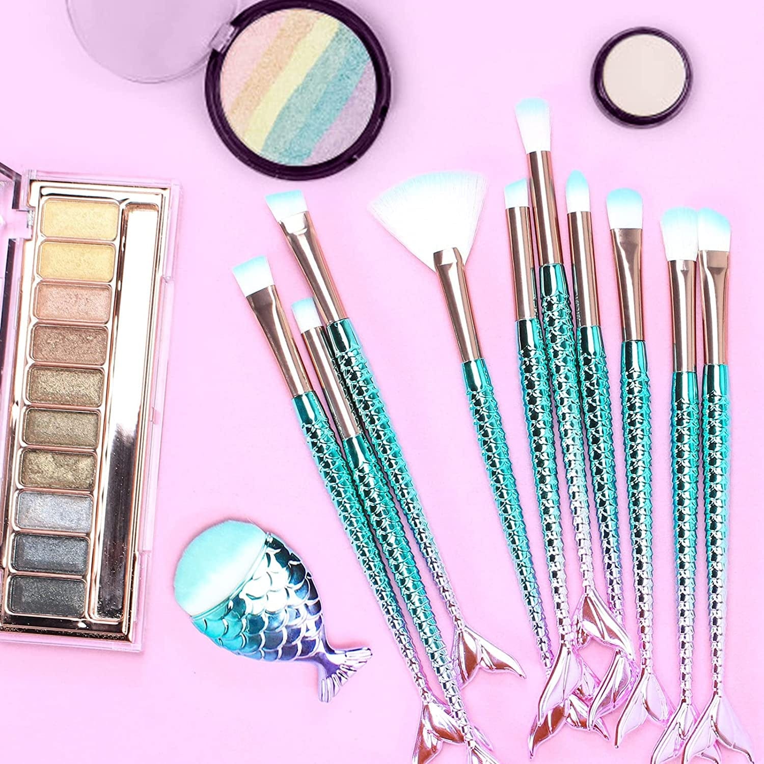 11PCS Makeup Brushes Set with Colorful Fish Tail Handle, Foundation Eyebrow Eyeliner Blush Cosmetic Concealer Brushes Women Girl Cute Make up Tool Set Health & Beauty > Personal Care > Cosmetics > Cosmetic Tools > Makeup Tools HOFASON
