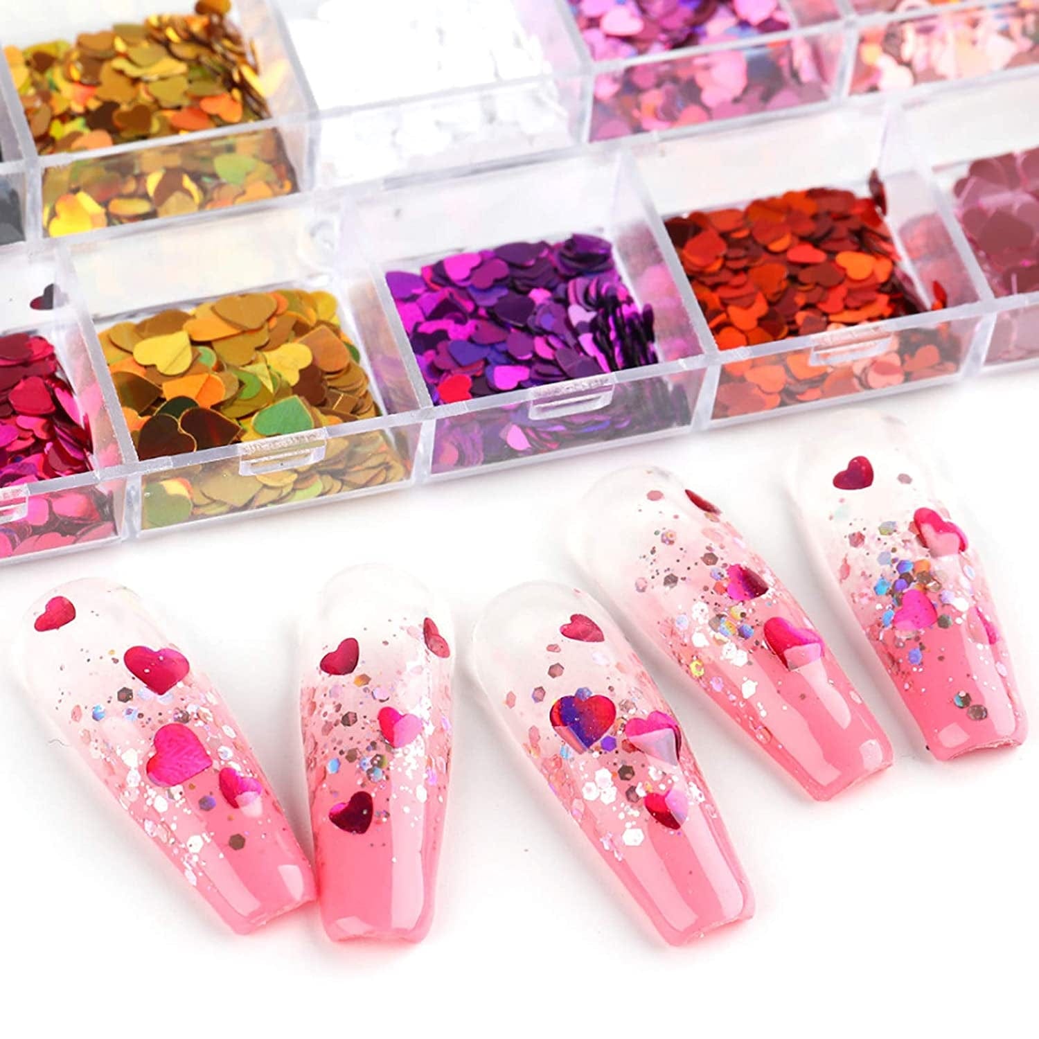 12 Colors 3D Heart Nail Art Glitters Stickers Colorful Love Hearts Nail Sequins Holographic Laser Sparkle Nail Flakes Shiny Charms Design for Acrylic Nail Supplies Nail Decors Tools Health & Beauty > Personal Care > Cosmetics > Cosmetic Tools > Nail Tools Flyouthe