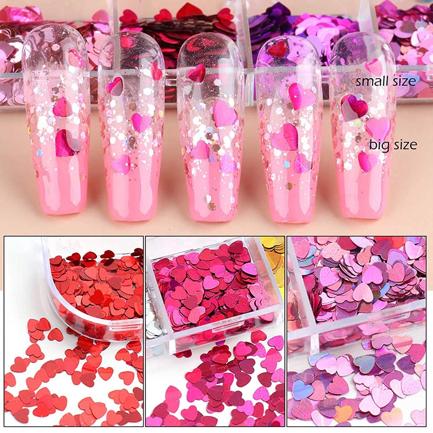 12 Colors 3D Heart Nail Art Glitters Stickers Colorful Love Hearts Nail Sequins Holographic Laser Sparkle Nail Flakes Shiny Charms Design for Acrylic Nail Supplies Nail Decors Tools Health & Beauty > Personal Care > Cosmetics > Cosmetic Tools > Nail Tools Flyouthe