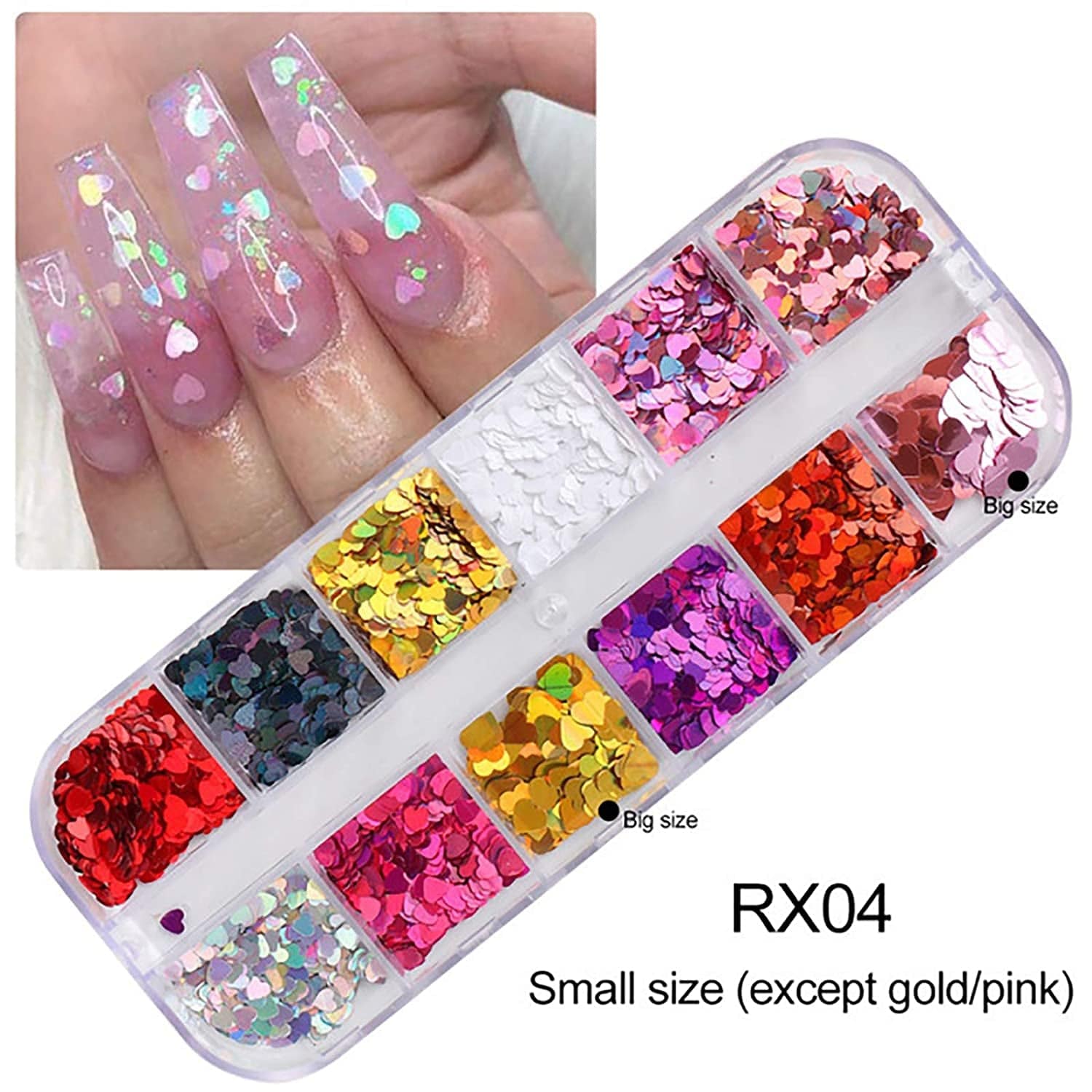 12 Colors 3D Heart Nail Art Glitters Stickers Colorful Love Hearts Nail Sequins Holographic Laser Sparkle Nail Flakes Shiny Charms Design for Acrylic Nail Supplies Nail Decors Tools Health & Beauty > Personal Care > Cosmetics > Cosmetic Tools > Nail Tools Flyouthe