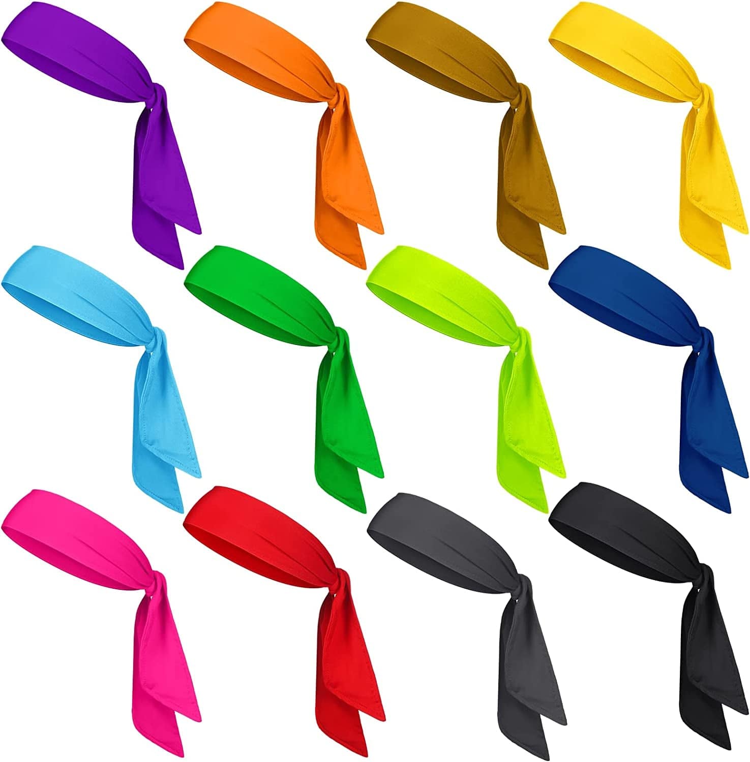 12 Pack Head Tie Headbands for Men Women Ninja Karate Headbands for Kids Adjustable Elastic Bandana Sweatbands Athletic Hair Wrap Bands for Sports Tennis Basketball Running Workout Apparel & Accessories > Clothing Accessories > Bandanas & Headties Civaner Bright Color