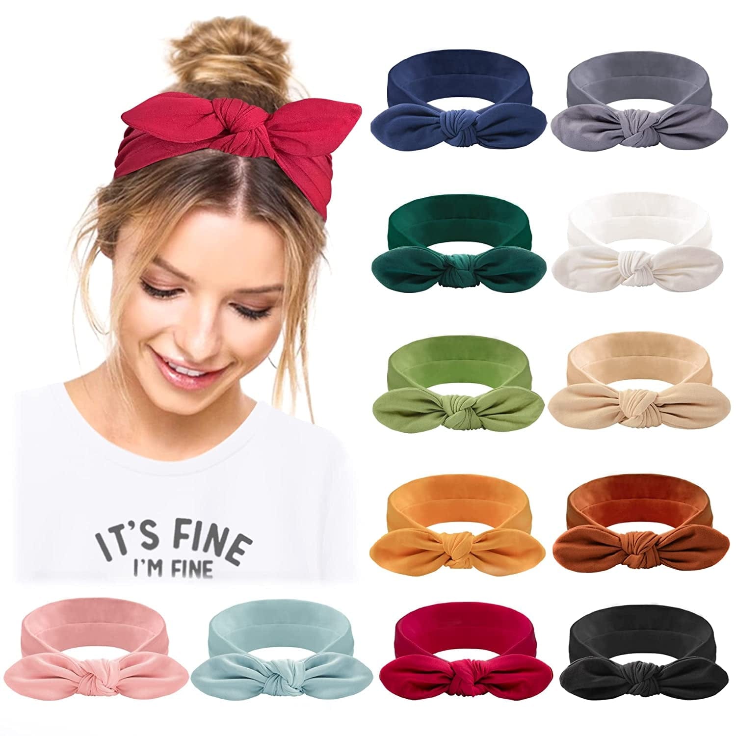 12 Pack Headbands for Women Non Slip Hair Bands with Bows Rabbit Ears Workout Running Sport Sweat Elastic Hair Wrap for Girls Hair Accessories Apparel & Accessories > Clothing Accessories > Bandanas & Headties Jesries