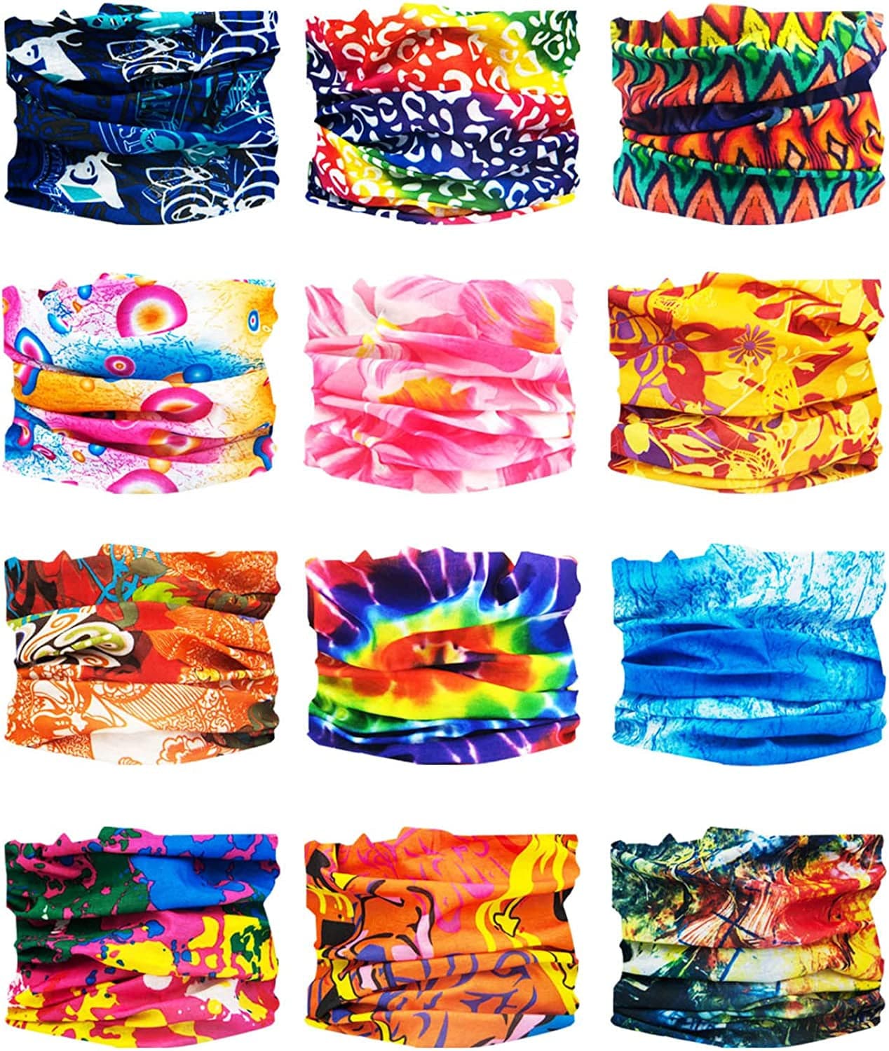12 Pack Random Seamless Bandana Headwear Face Scarf Mask Magic Head Wrap for Women/Men Motorcycle Neck Gaiter Balaclava Headband for Sports Apparel & Accessories > Clothing Accessories > Headwear Heyah