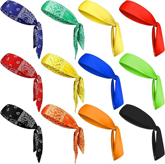 12 Pack Tie Headbands for Women Men Sports Tie Headbands Athletic Sweatbands Ninja Tennis Headbands Bandana Non Slip Running Tie Headbands for Women Men Basketball, Running, Tennis, Karate, Athletics Apparel & Accessories > Clothing Accessories > Bandanas & Headties Civaner