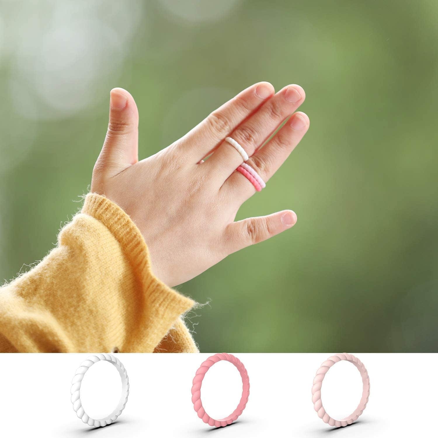 12 Packs Silicone Wedding Rings for Women, Thin Braided Rubber Wedding Bands Stackable Ring, Hypoallergenic Silicone