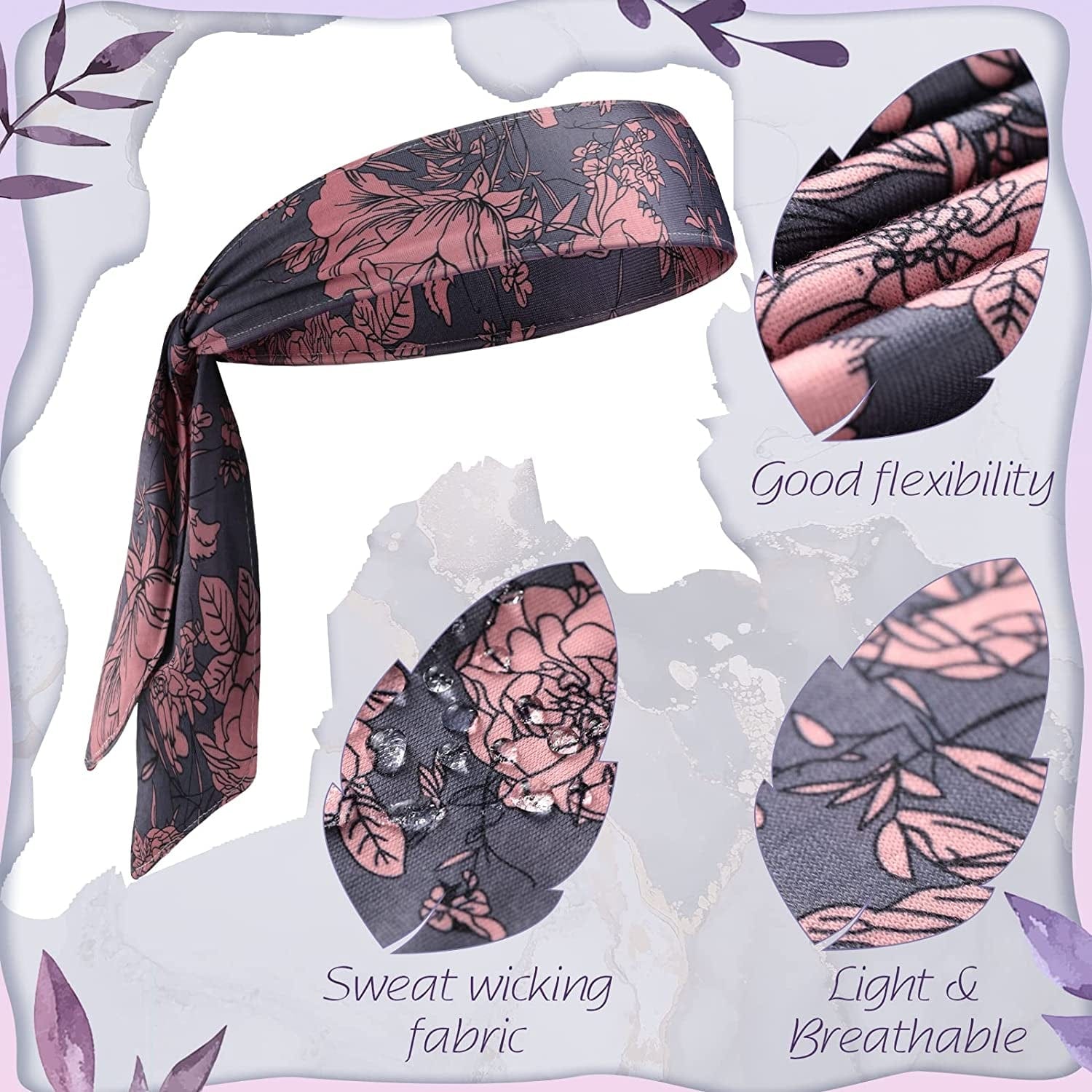 12 Packs Tie on Headband for Women Men Elastic Athletic Bandana Adjustable Sport Hair Bands Non Slip Yoga Workout Sweatbands Sweat Wicking Head Tie Long Bandana Headwrap Running Head Band for Tennis Apparel & Accessories > Clothing Accessories > Bandanas & Headties Zhanmai