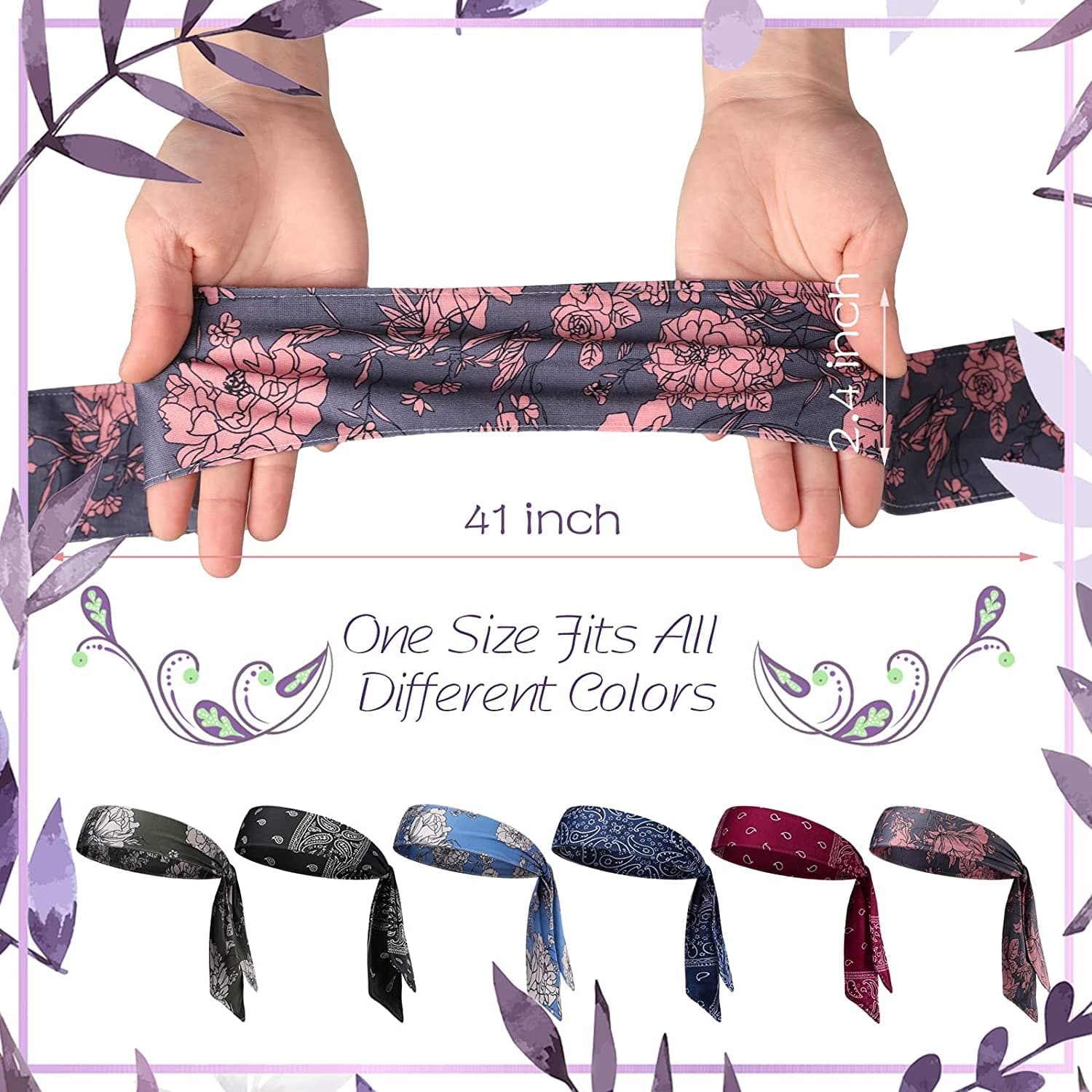 12 Packs Tie on Headband for Women Men Elastic Athletic Bandana Adjustable Sport Hair Bands Non Slip Yoga Workout Sweatbands Sweat Wicking Head Tie Long Bandana Headwrap Running Head Band for Tennis Apparel & Accessories > Clothing Accessories > Bandanas & Headties Zhanmai