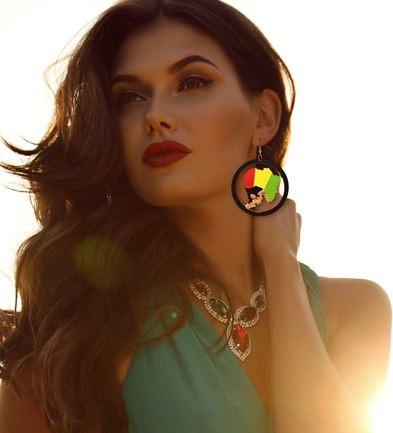 12 Pairs African Map Women Earrings round Natural Wooden Painted Earrings Ethnic Style Dangle Earring (African Themed Patterns) Apparel & Accessories > Jewelry > Earrings Hicarer