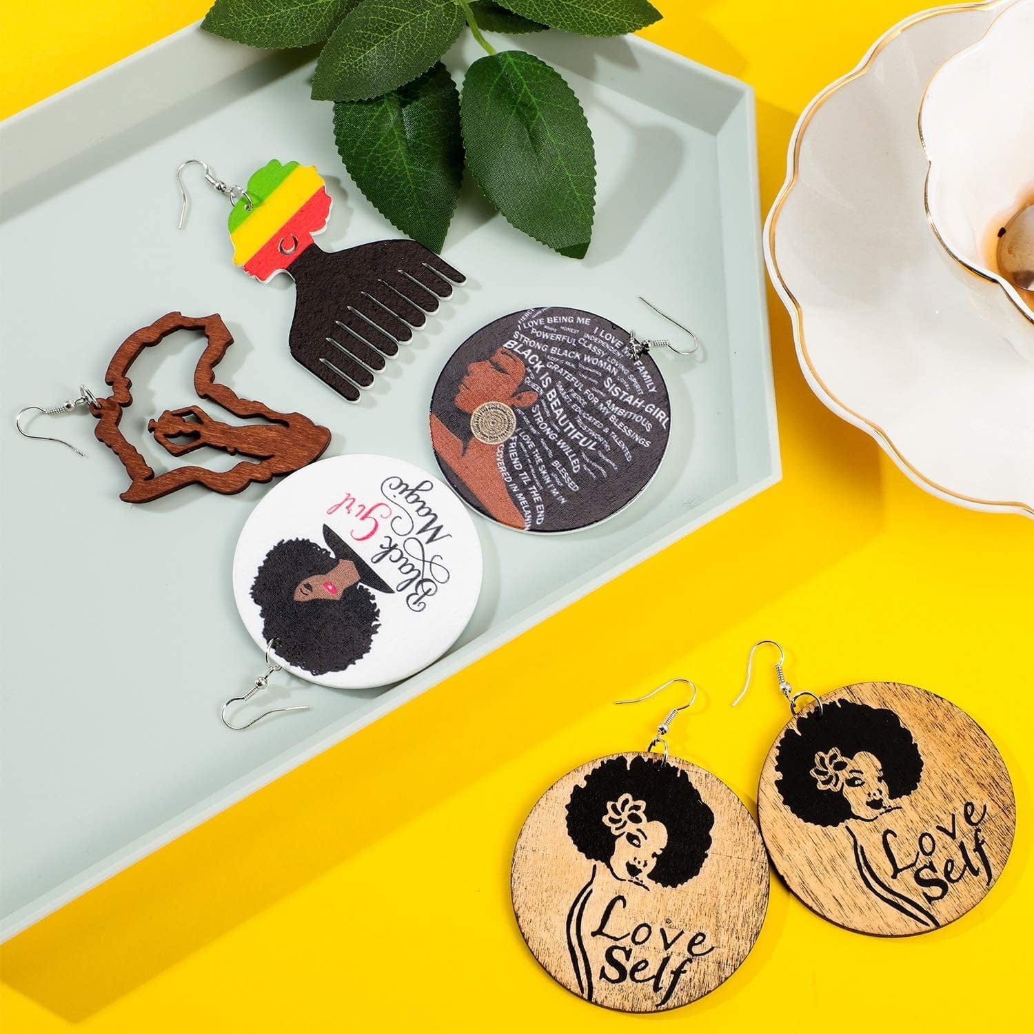 12 Pairs African Map Women Earrings round Natural Wooden Painted Earrings Ethnic Style Dangle Earring (African Themed Patterns) Apparel & Accessories > Jewelry > Earrings Hicarer