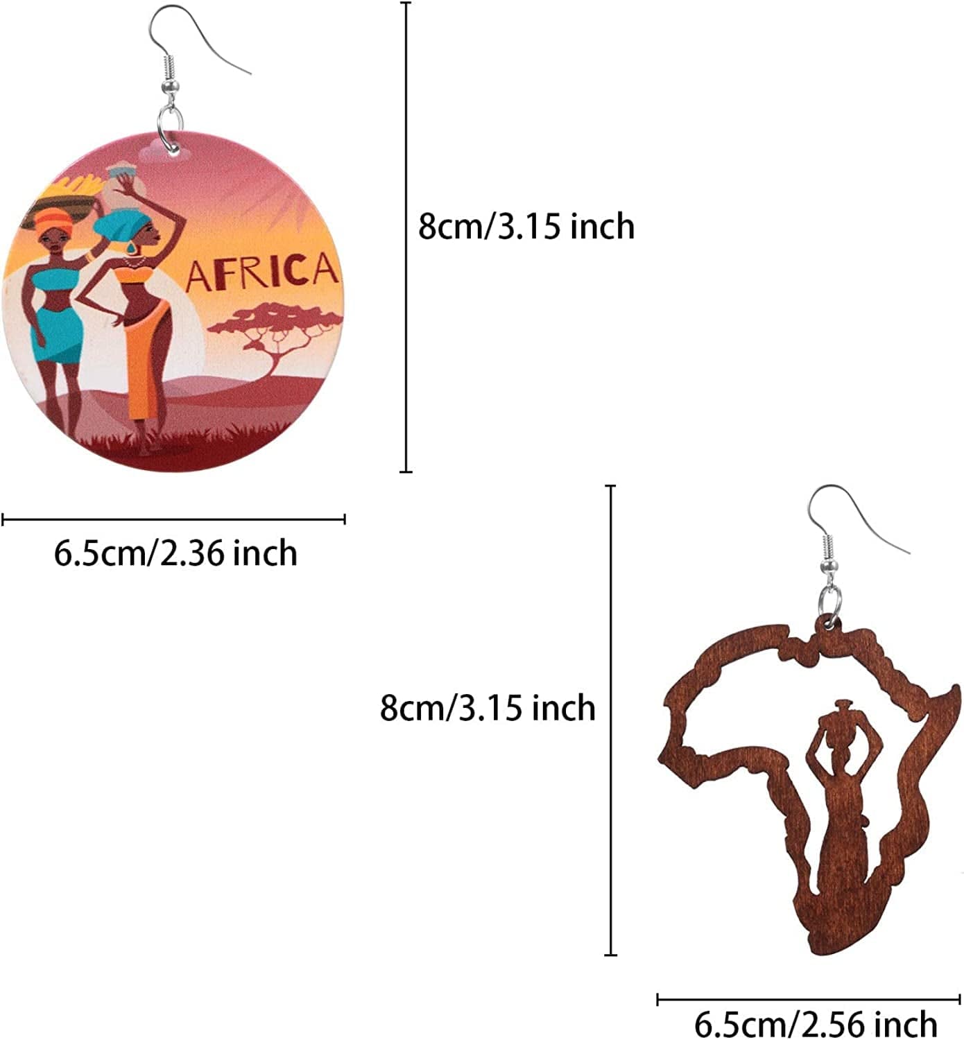 12 Pairs African Map Women Earrings round Natural Wooden Painted Earrings Ethnic Style Dangle Earring (African Themed Patterns) Apparel & Accessories > Jewelry > Earrings Hicarer