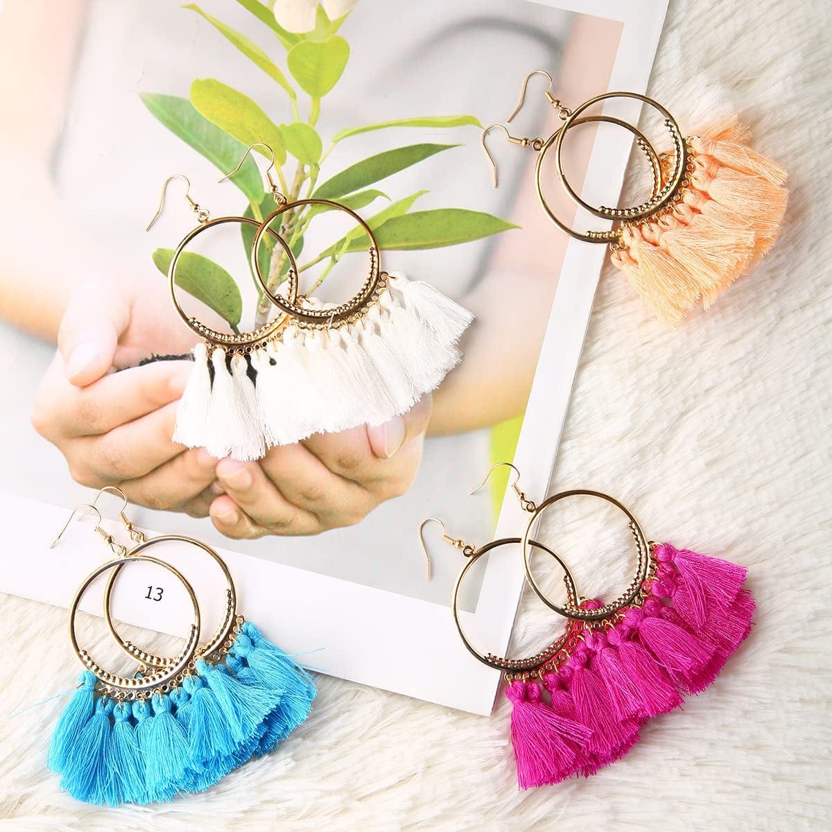 12 Pairs Bohemian Tassel Earrings Set-Trendy Colorful Fringe Summer Beach Statement Earrings for Women Girls
