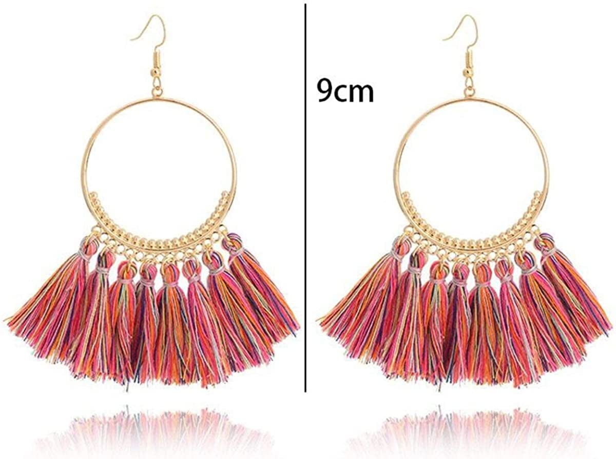 12 Pairs Bohemian Tassel Earrings Set-Trendy Colorful Fringe Summer Beach Statement Earrings for Women Girls