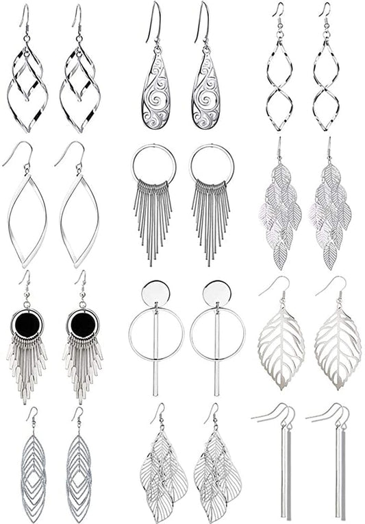 12 Pairs Drop Dangle Earrings Boho Fashion Jewelry Vintage Statement Boho Bohemian Earrings Set for Women Girls Apparel & Accessories > Jewelry > Earrings Venianus 1-Silver