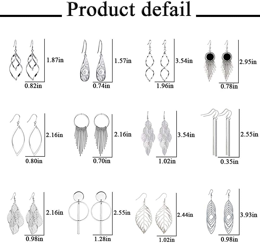 12 Pairs Drop Dangle Earrings Boho Fashion Jewelry Vintage Statement Boho Bohemian Earrings Set for Women Girls Apparel & Accessories > Jewelry > Earrings Venianus