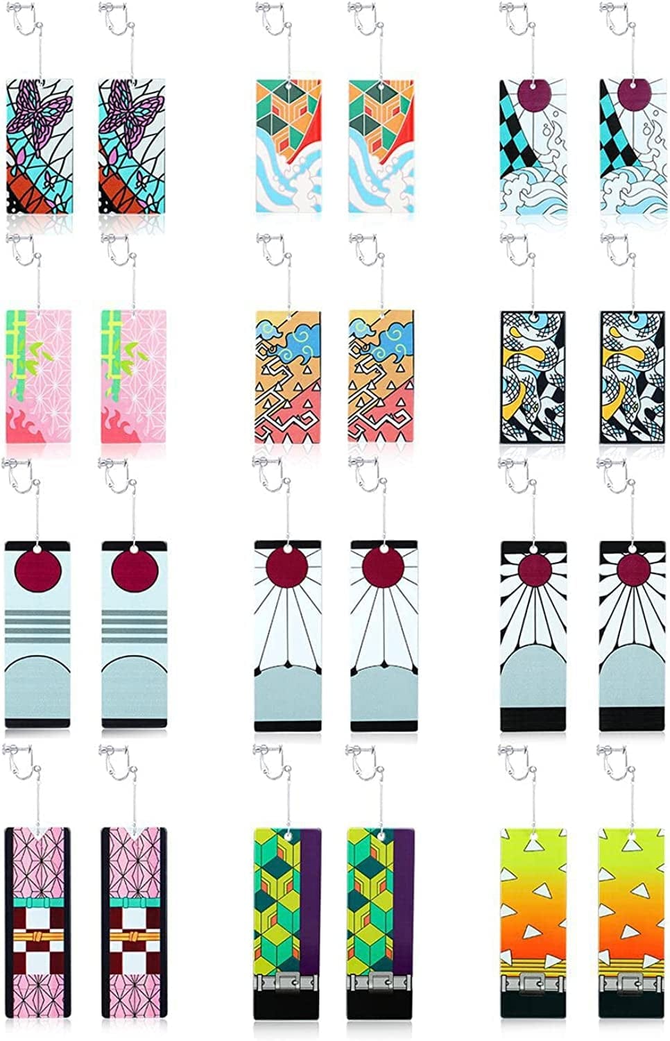 12 Pairs Women'S Tanjiro Earrings Anime Demon Slayer Earrings Cosplay Fashion Double-Sided Acrylic Alloy Resin Earrings D