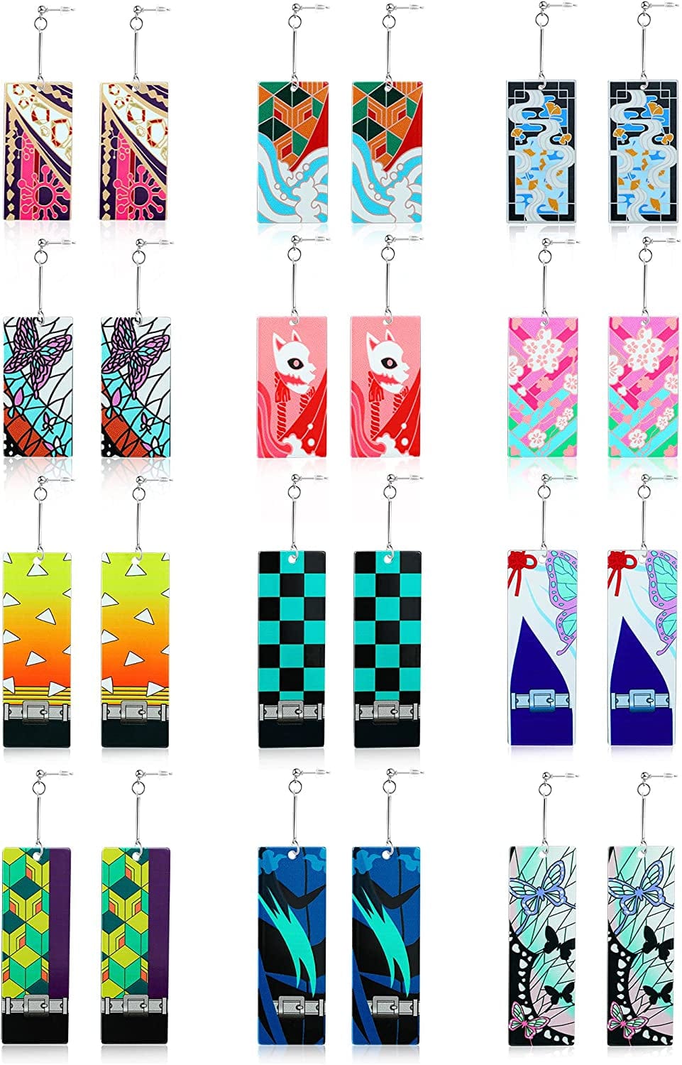 12 Pairs Women'S Tanjiro Earrings Anime Demon Slayer Earrings Cosplay Fashion Double-Sided Acrylic Alloy Resin Earrings B