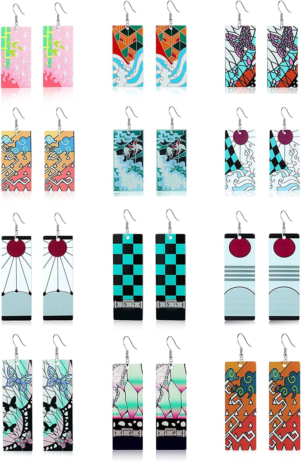 12 Pairs Women'S Tanjiro Earrings Anime Demon Slayer Earrings Cosplay Fashion Double-Sided Acrylic Alloy Resin Earrings C