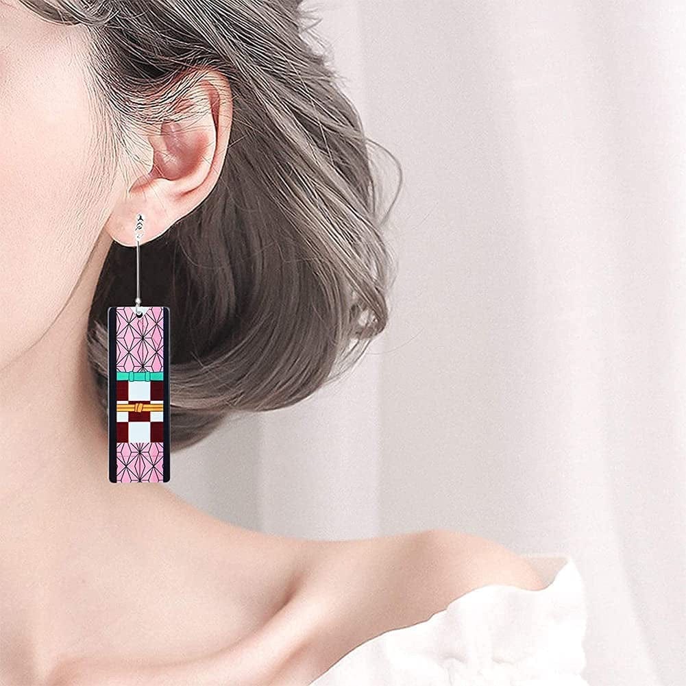 12 Pairs Women'S Tanjiro Earrings Anime Demon Slayer Earrings Cosplay Fashion Double-Sided Acrylic Alloy Resin Earrings