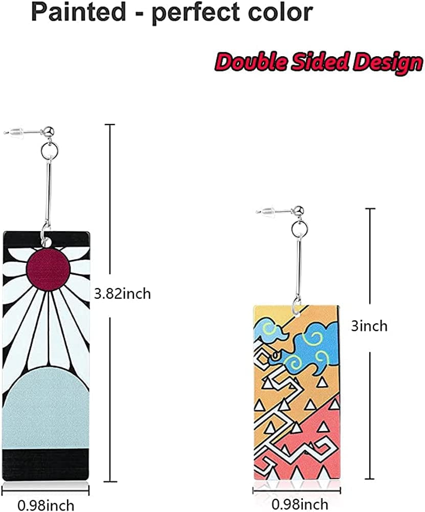 12 Pairs Women'S Tanjiro Earrings Anime Demon Slayer Earrings Cosplay Fashion Double-Sided Acrylic Alloy Resin Earrings
