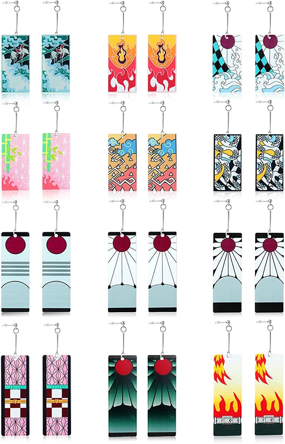 12 Pairs Women'S Tanjiro Earrings Anime Demon Slayer Earrings Cosplay Fashion Double-Sided Acrylic Alloy Resin Earrings A
