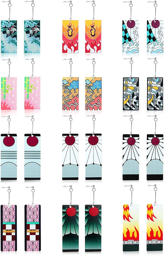 12 Pairs Women'S Tanjiro Earrings Anime Demon Slayer Earrings Cosplay Fashion Double-Sided Acrylic Alloy Resin Earrings A