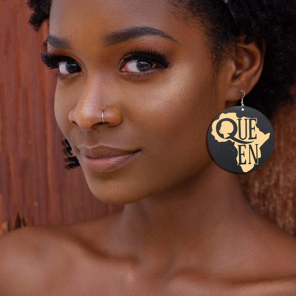 12 Pairs Wooden African Earrings for Women round African Map African Women Earrings Wooden Painted Earrings Ethnic Style Drop Dangle Earrings Set