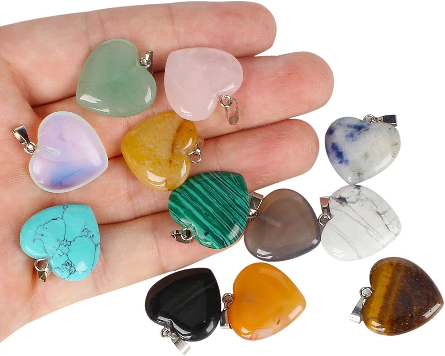 12 PCS Assorted Healing Crystal Stone Charms Pendants for Necklaces Chakra Reiki Bulk for Jewelry Making Healing Quartz Stones