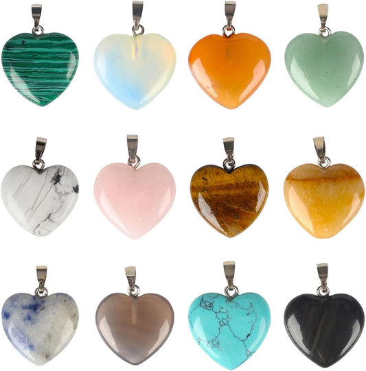 12 PCS Assorted Healing Crystal Stone Charms Pendants for Necklaces Chakra Reiki Bulk for Jewelry Making Healing Quartz Stones Heart