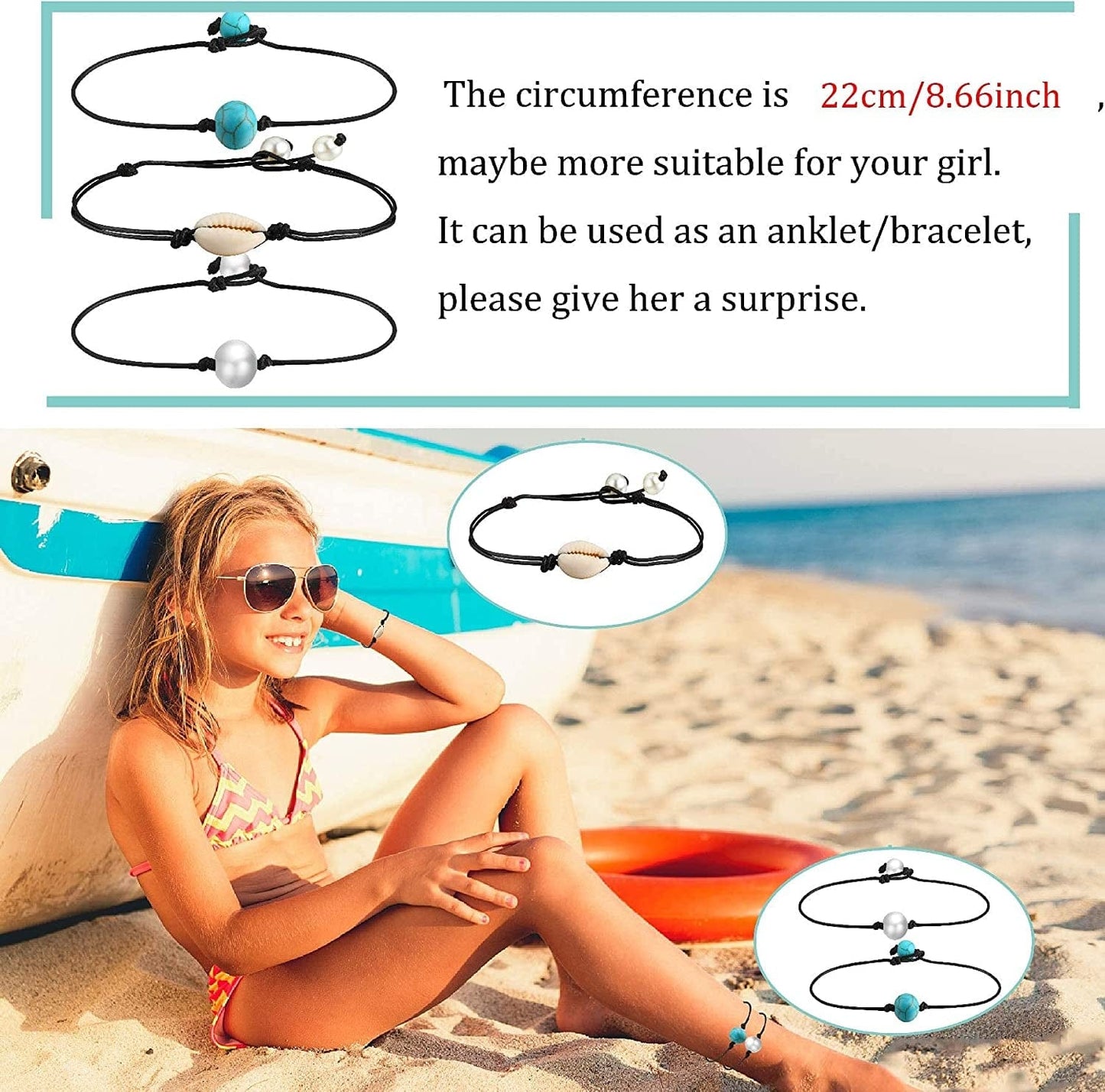 12 PCS Beaded Anklet Bracelets for Women Girls Adjustable Colorful Gold Anklet Bracelets Handmade Boho Waterproof Beach Shell Ankle Bracelet Summer Foot Jewelry Honsny Apparel & Accessories > Jewelry > Anklets Honsny