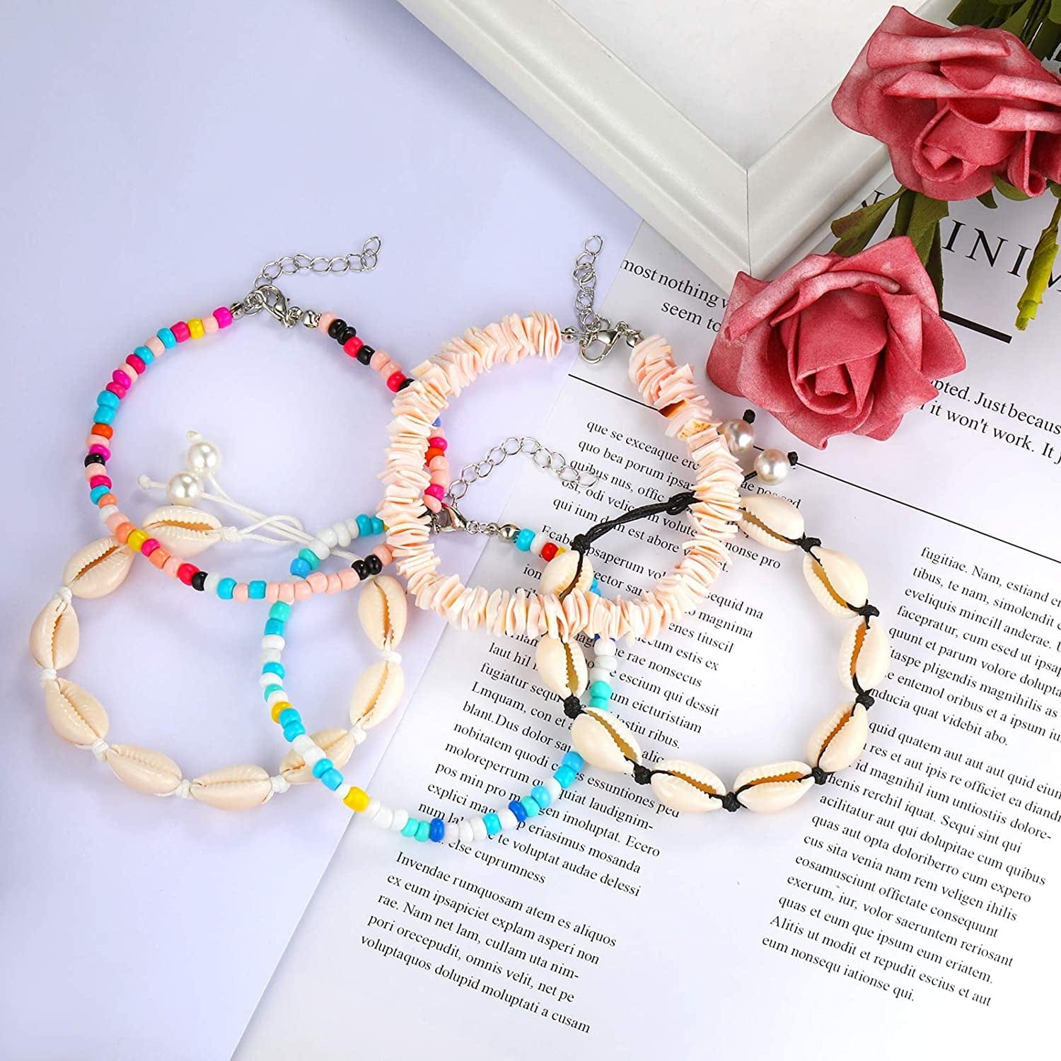 12 PCS Beaded Anklet Bracelets for Women Girls Adjustable Colorful Gold Anklet Bracelets Handmade Boho Waterproof Beach Shell Ankle Bracelet Summer Foot Jewelry Honsny Apparel & Accessories > Jewelry > Anklets Honsny