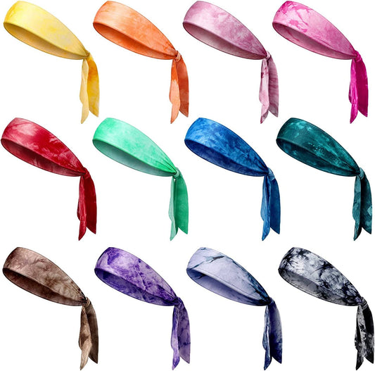 12 Pcs Dye Tie Headbands Adjustable Tie on Headband Elastic Sweat Sports Bandana Non Slip Sports Head Ties for Women Athletic Hair Head Band for Men Running Yoga Soccer Workout Accessories, 12 Colors Apparel & Accessories > Clothing Accessories > Bandanas & Headties Civaner