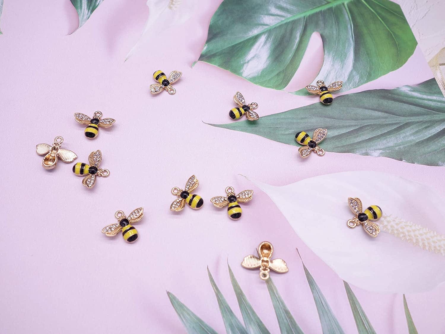 12 Pcs Enamel Bee Charms Colorful Honeybee Pendant for DIY Craft Necklace Bracelet Jewelry Making(Yellow) Yellow