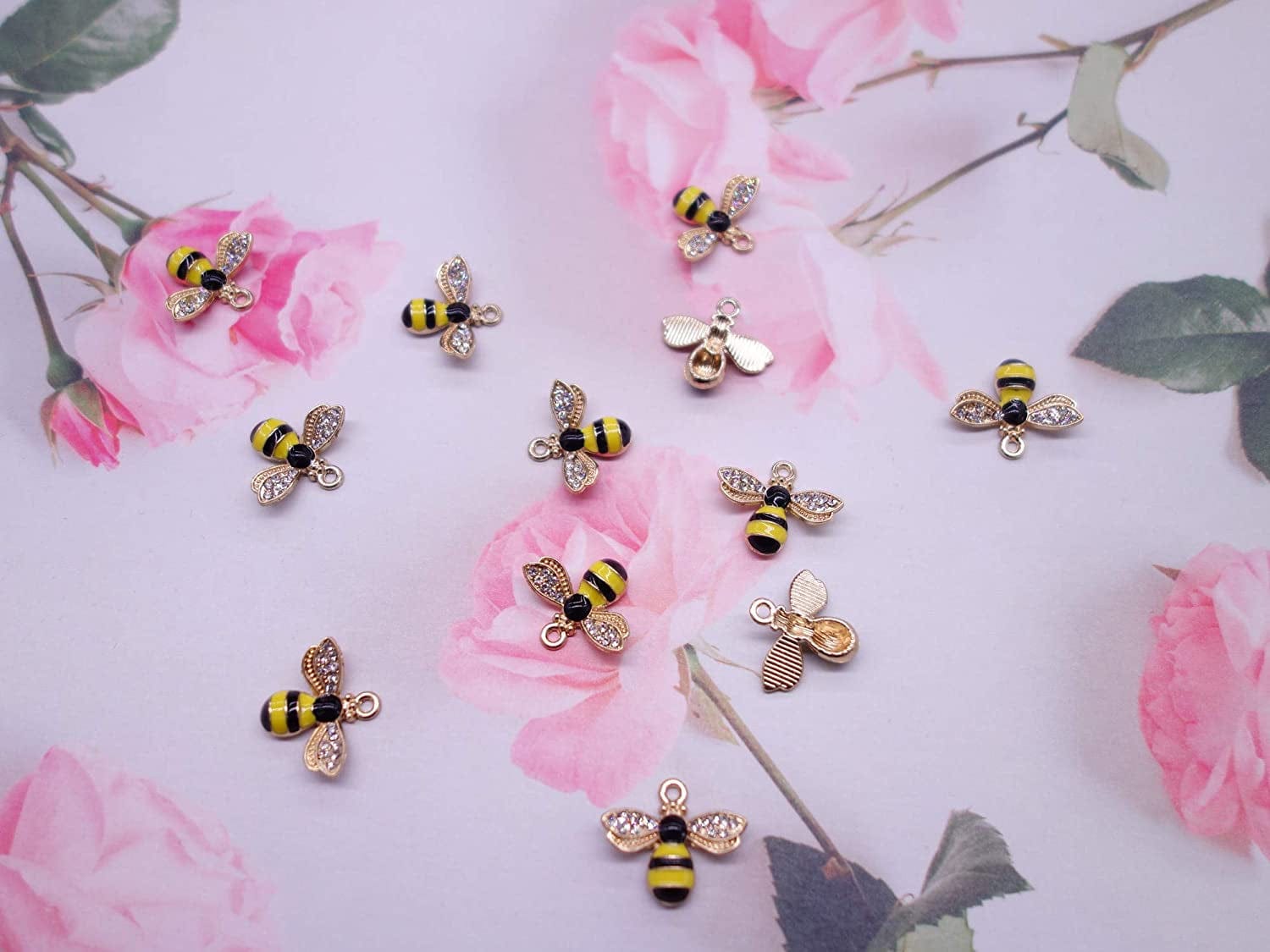 12 Pcs Enamel Bee Charms Colorful Honeybee Pendant for DIY Craft Necklace Bracelet Jewelry Making(Yellow) Yellow