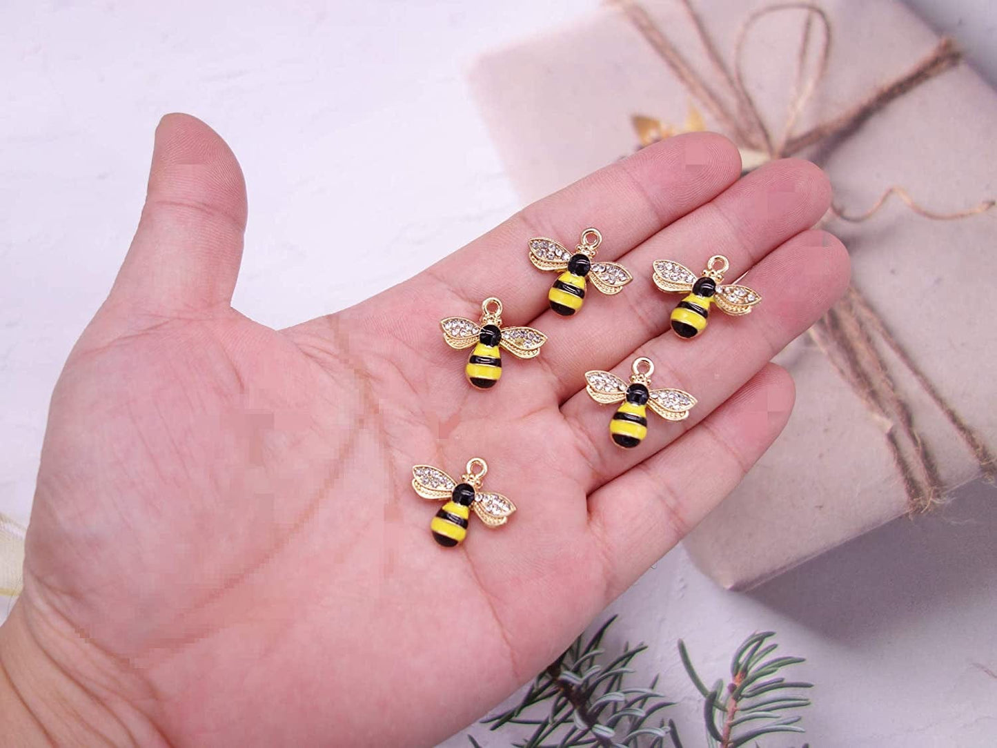 12 Pcs Enamel Bee Charms Colorful Honeybee Pendant for DIY Craft Necklace Bracelet Jewelry Making(Yellow) Yellow