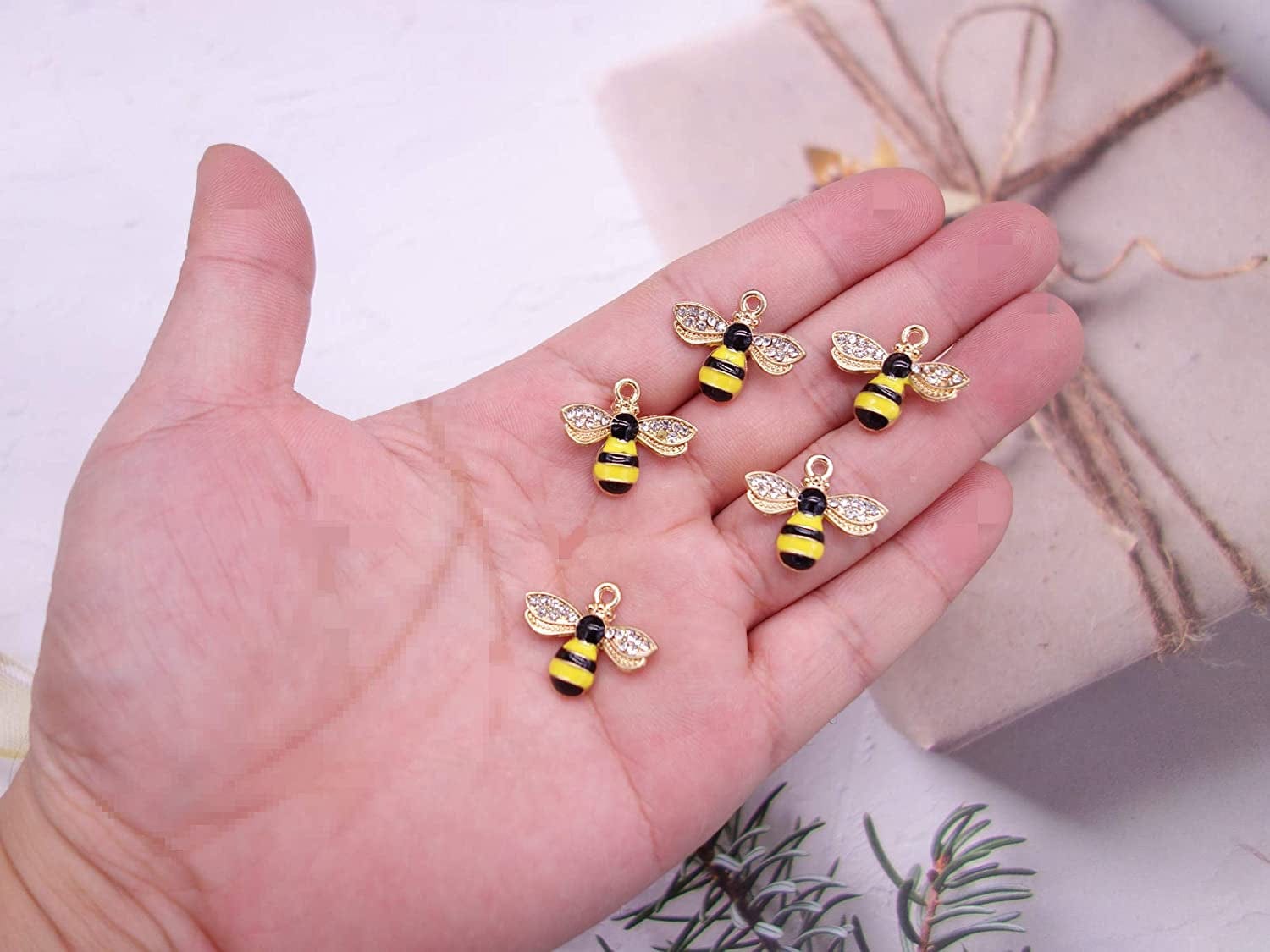12 Pcs Enamel Bee Charms Colorful Honeybee Pendant for DIY Craft Necklace Bracelet Jewelry Making(Yellow) Yellow