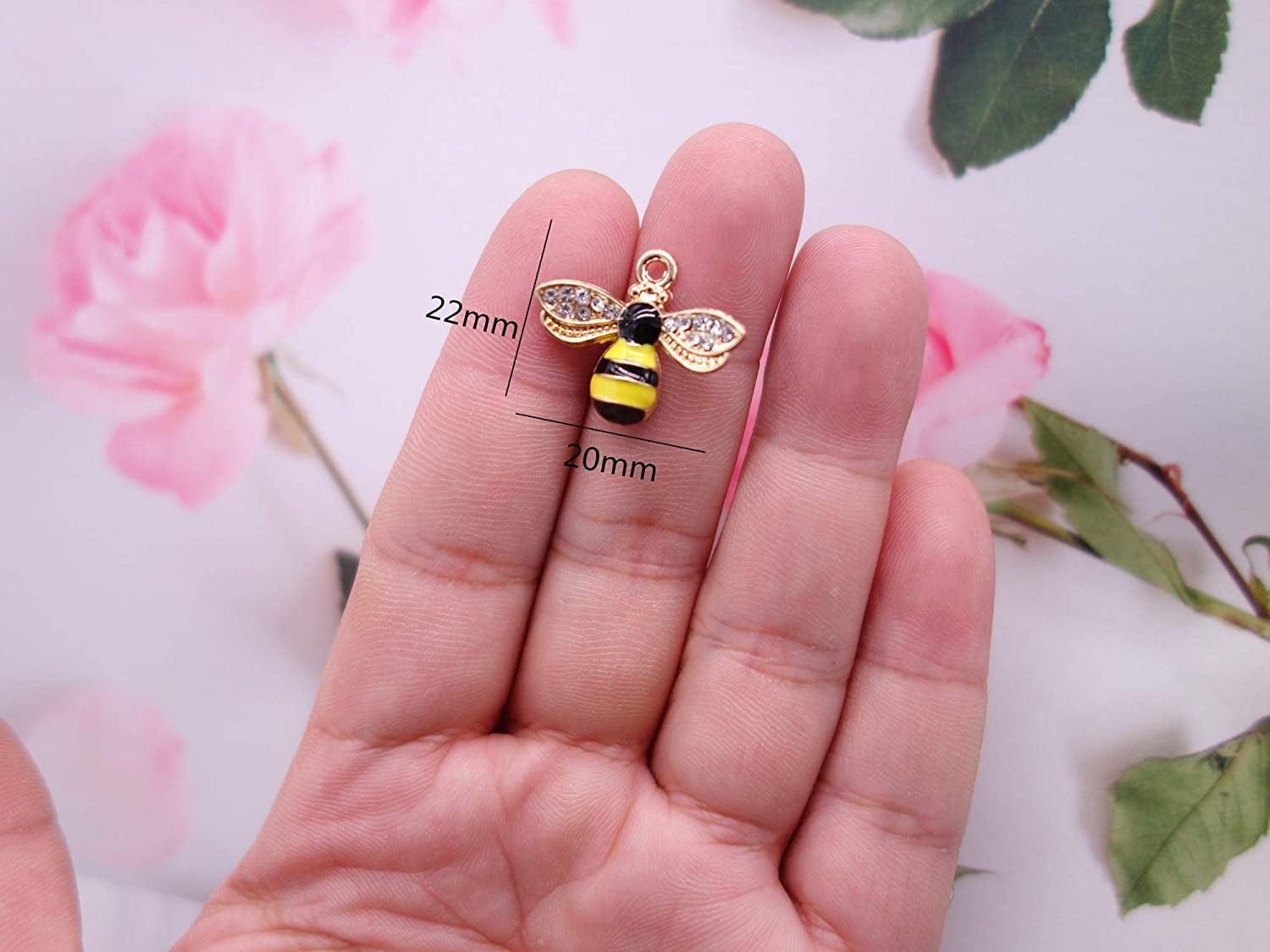 12 Pcs Enamel Bee Charms Colorful Honeybee Pendant for DIY Craft Necklace Bracelet Jewelry Making(Yellow) Yellow