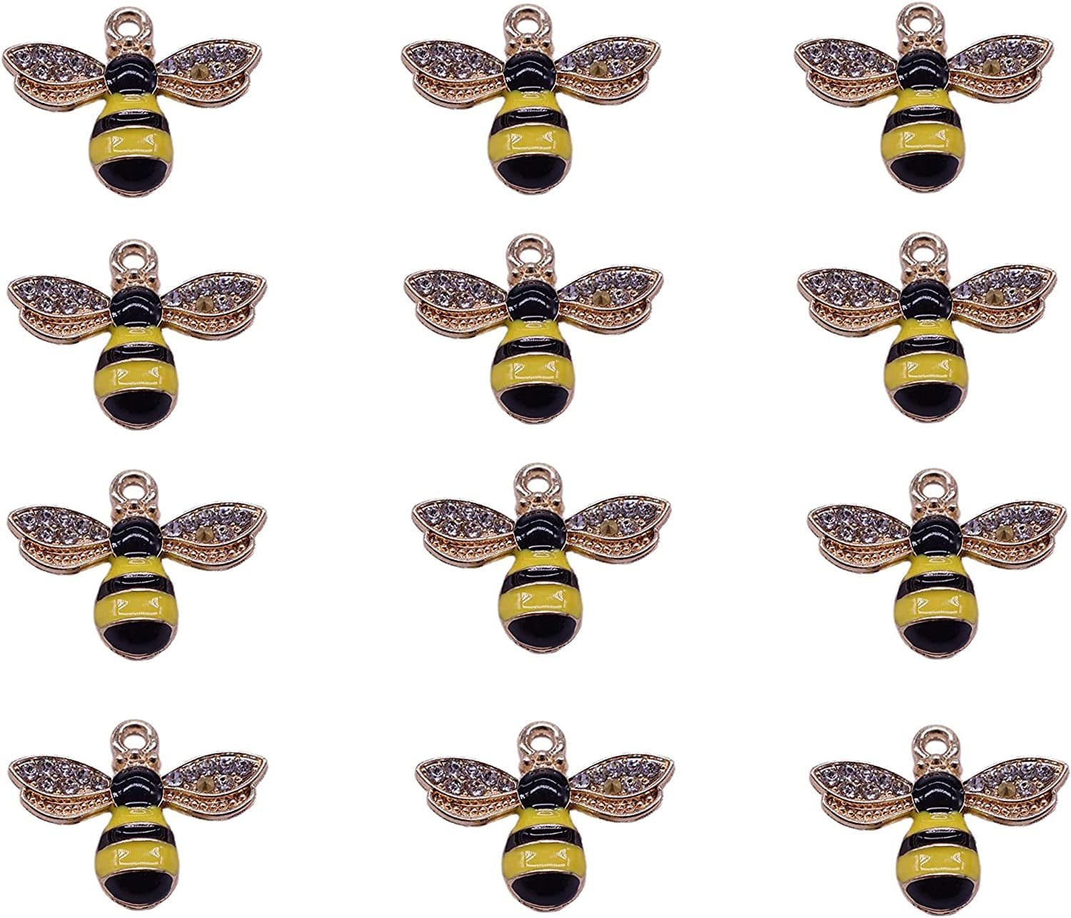 12 Pcs Enamel Bee Charms Colorful Honeybee Pendant for DIY Craft Necklace Bracelet Jewelry Making(Yellow) Yellow