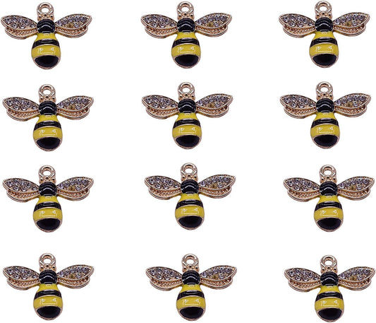 12 Pcs Enamel Bee Charms Colorful Honeybee Pendant for DIY Craft Necklace Bracelet Jewelry Making(Yellow) Yellow