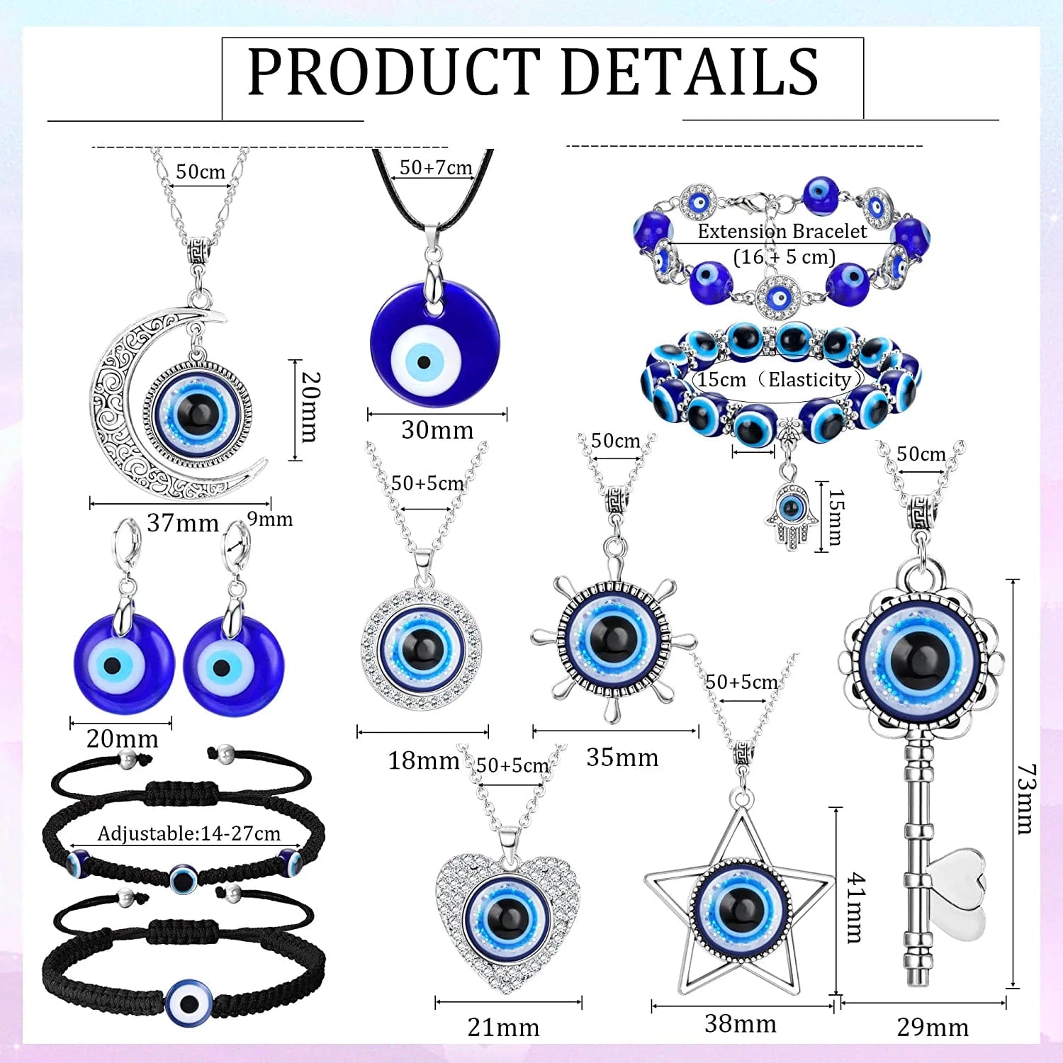 12 Pcs Evil Eye Necklace for Women Men Evil Eye Bead Rope Bracelet Earring Turkish Hamsa Pendant Protection Jewelry Set