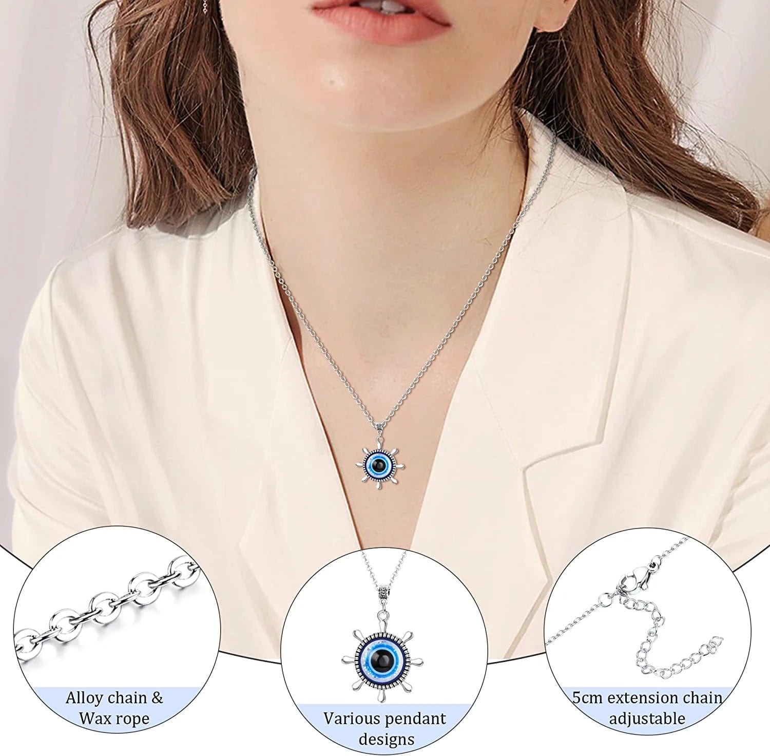 12 Pcs Evil Eye Necklace for Women Men Evil Eye Bead Rope Bracelet Earring Turkish Hamsa Pendant Protection Jewelry Set