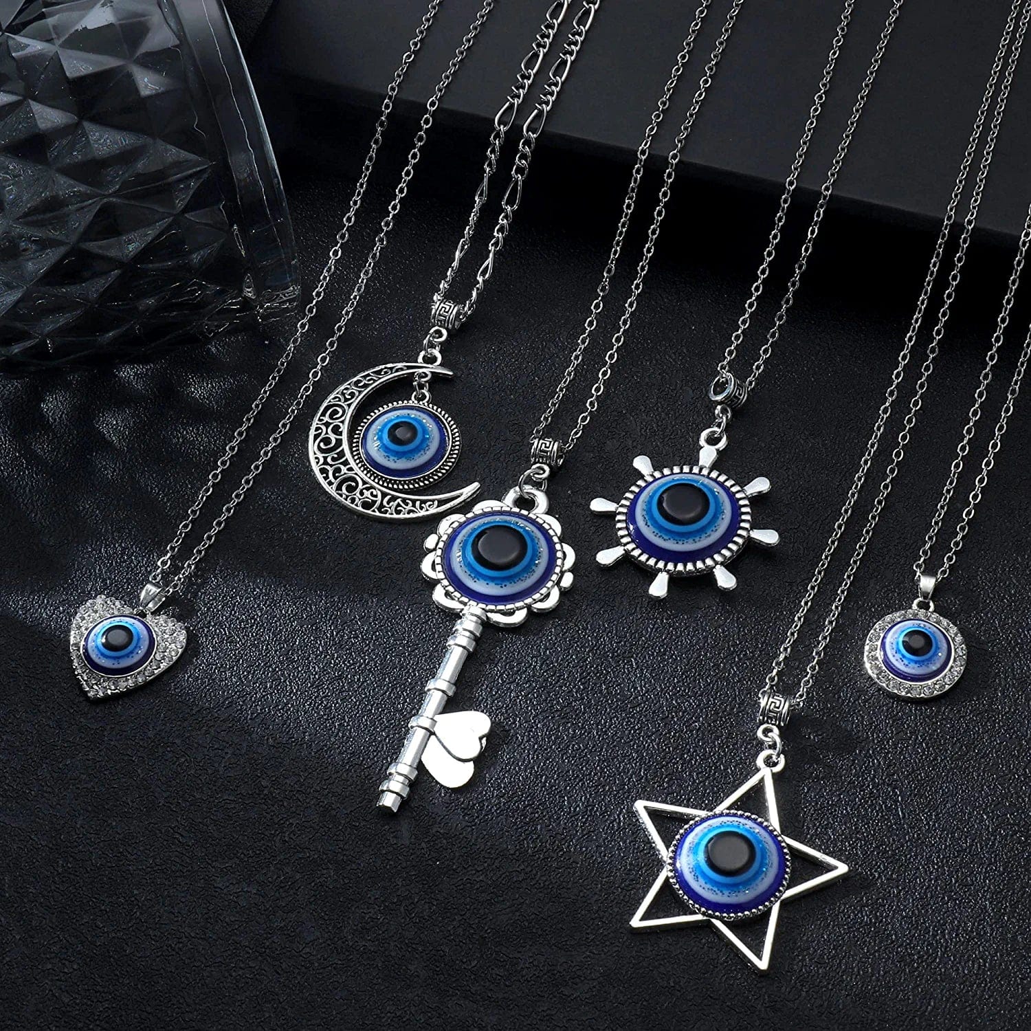 12 Pcs Evil Eye Necklace for Women Men Evil Eye Bead Rope Bracelet Earring Turkish Hamsa Pendant Protection Jewelry Set