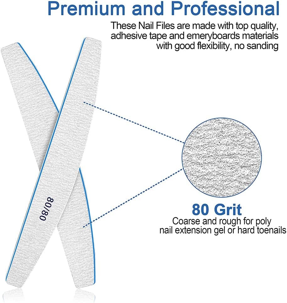 12 PCS Nail Files for Acrylic Nails, 80/80 Grit Nail File for Poly Nail Extension Gel Emery Boards Nail Files Doubled Sides Coarse Washable Nail File Manicure Tools for Home and Salon Use Health & Beauty > Personal Care > Cosmetics > Cosmetic Tools > Nail Tools BLESWIN