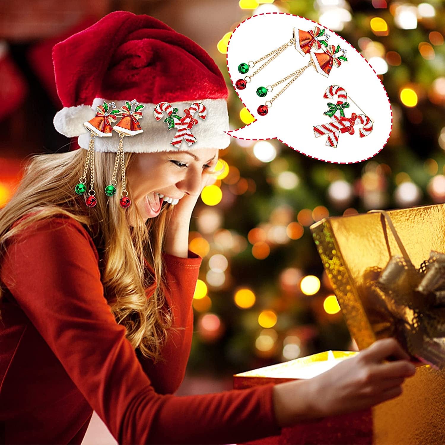 12 Pieces Christmas Brooches Set Crystal Brooch Pins Christmas Rhinestone Lapel Pins Christmas Tree Bells Snowman Brooches for Women Xmas Decor Party Supplies Holiday Gifts